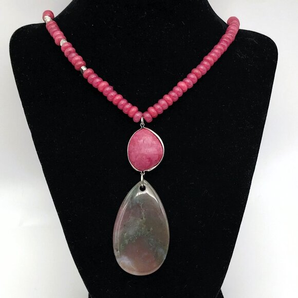 Vintage Bloodstone Heliotrope Pendant Necklace Quartz Beaded Healing Chalcedony - Picture 1 of 10